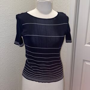 Dana Buchman Petite Black & White Striped Top Sz S Viscose Rayon Stretch